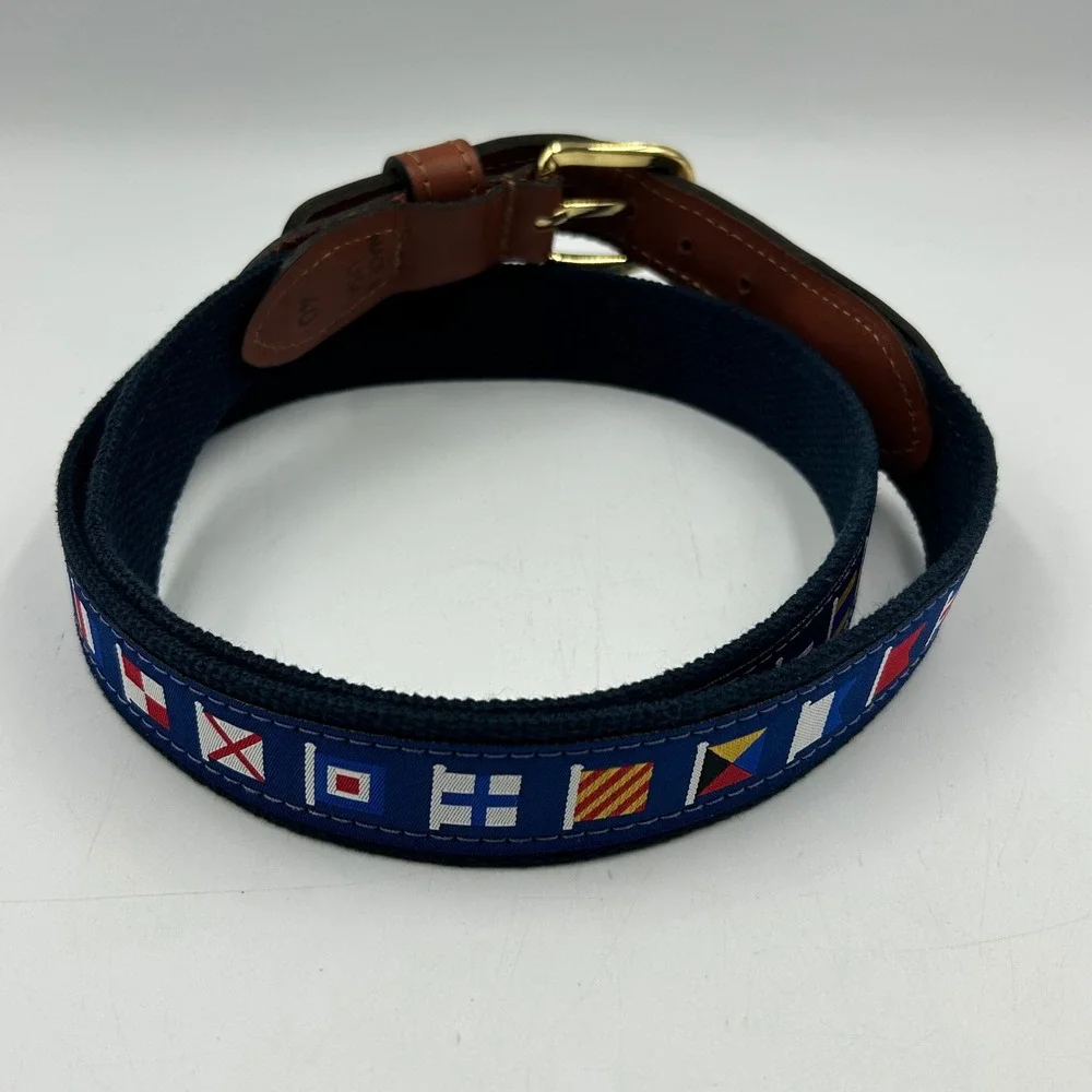 Zep-Pro Nautical Signal Flag Belt Navy Blue Mens Size 40 Leather Webbing EUC